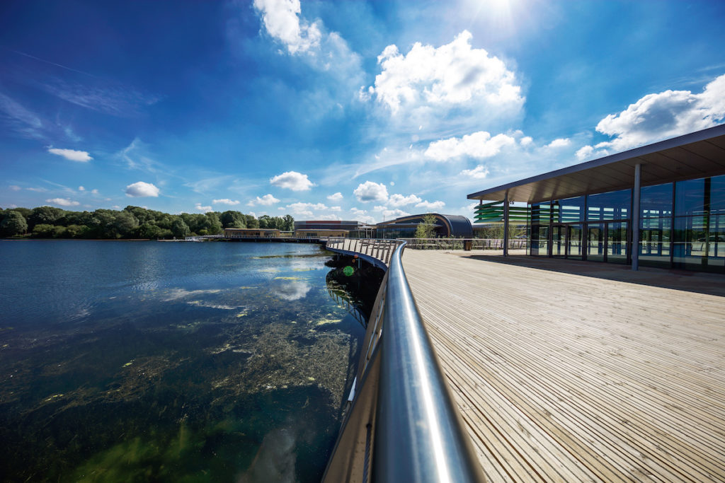 Image of boardwalk at Rushden Lakes leisure and shopping destination. Externals by Strata Design landscape architecture